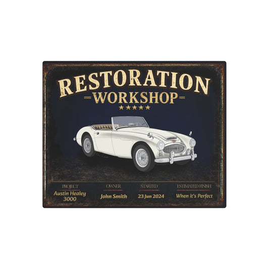 Garage Wall Art - Austin Healey 3000 - White
