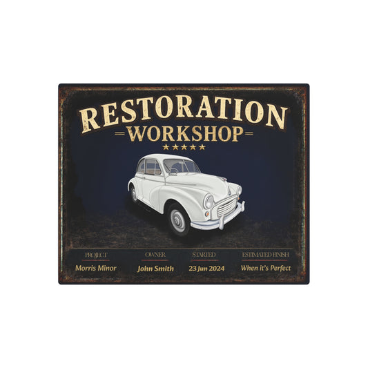 Garage Wall Art - Morris Minor - White