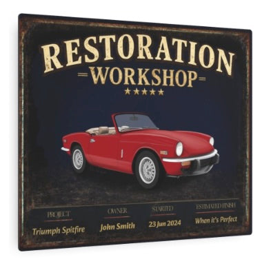 Personalised British classic car garage wall art