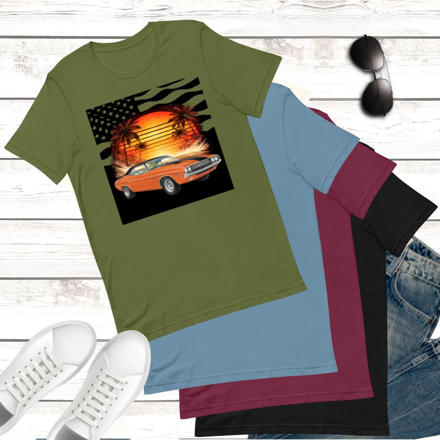 Classic car artwork printed on a T-shirt